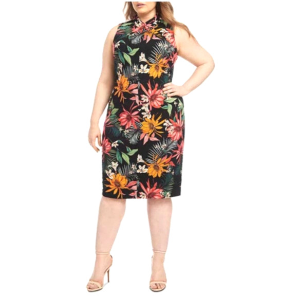 Copied - Rachel Roy Plus Harland Floral Palms Crepe Back Scuba Dress Size 14W - Picture 1 of 8